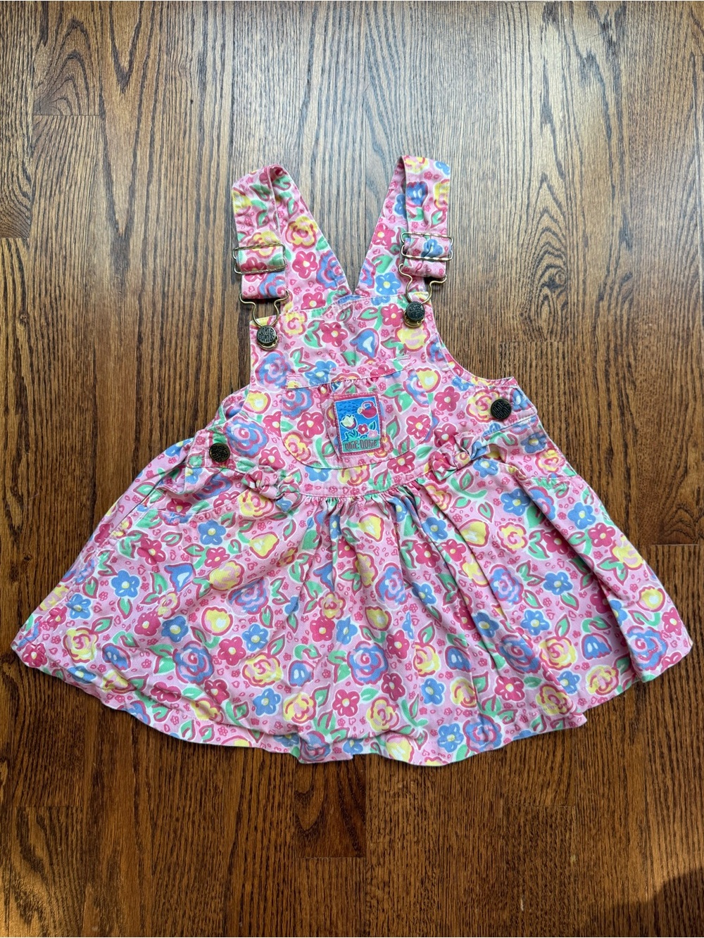 Vintage Okie Dokie Floral Pink Toddler Pinafore Dress 3T
